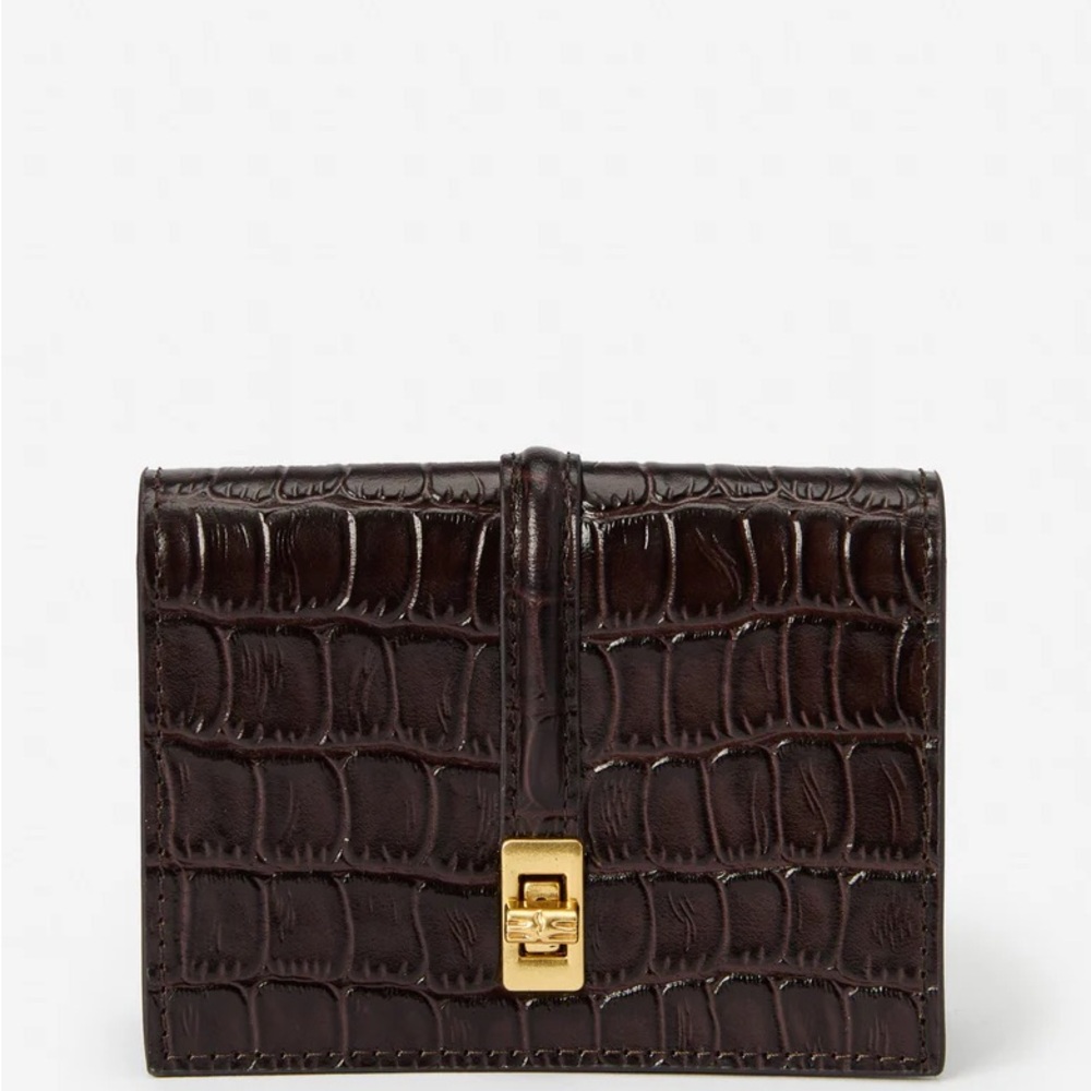 Crocodile Embossed Brown Wallet with Gold Clasp